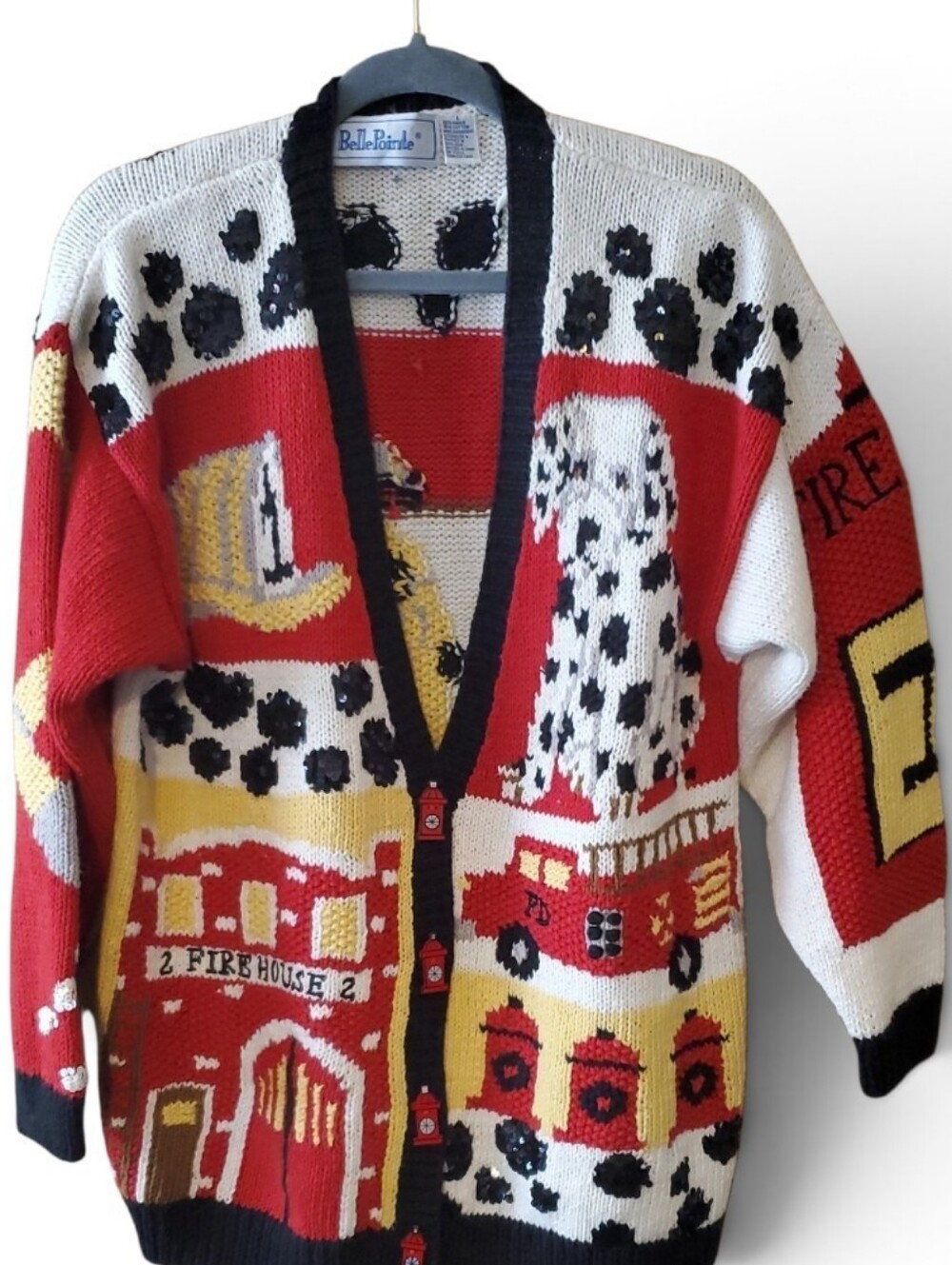 Belle Pointe VINTAGE Firehouse Novelty Cardigan with Sequin Dots Size L